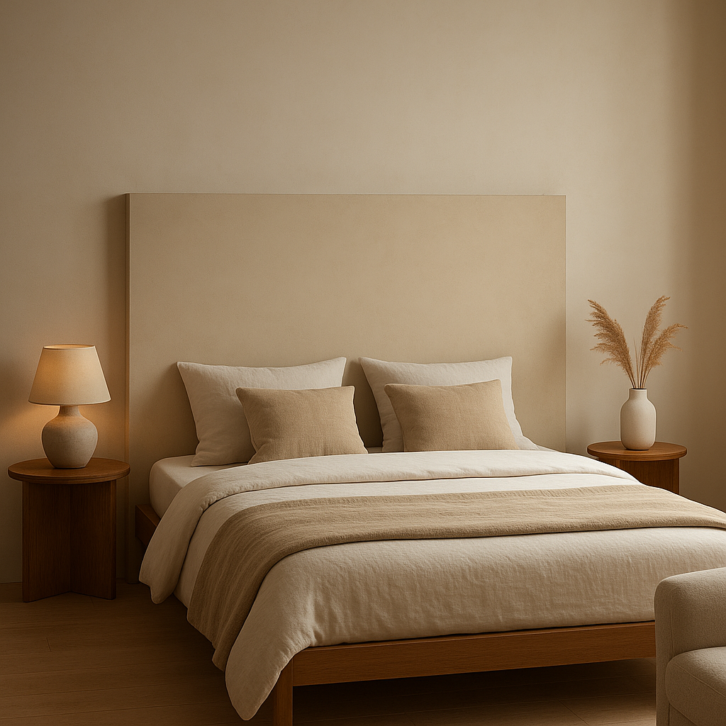 Tête de lit en placo design avec éclairage intégré pour une chambre moderne et épurée