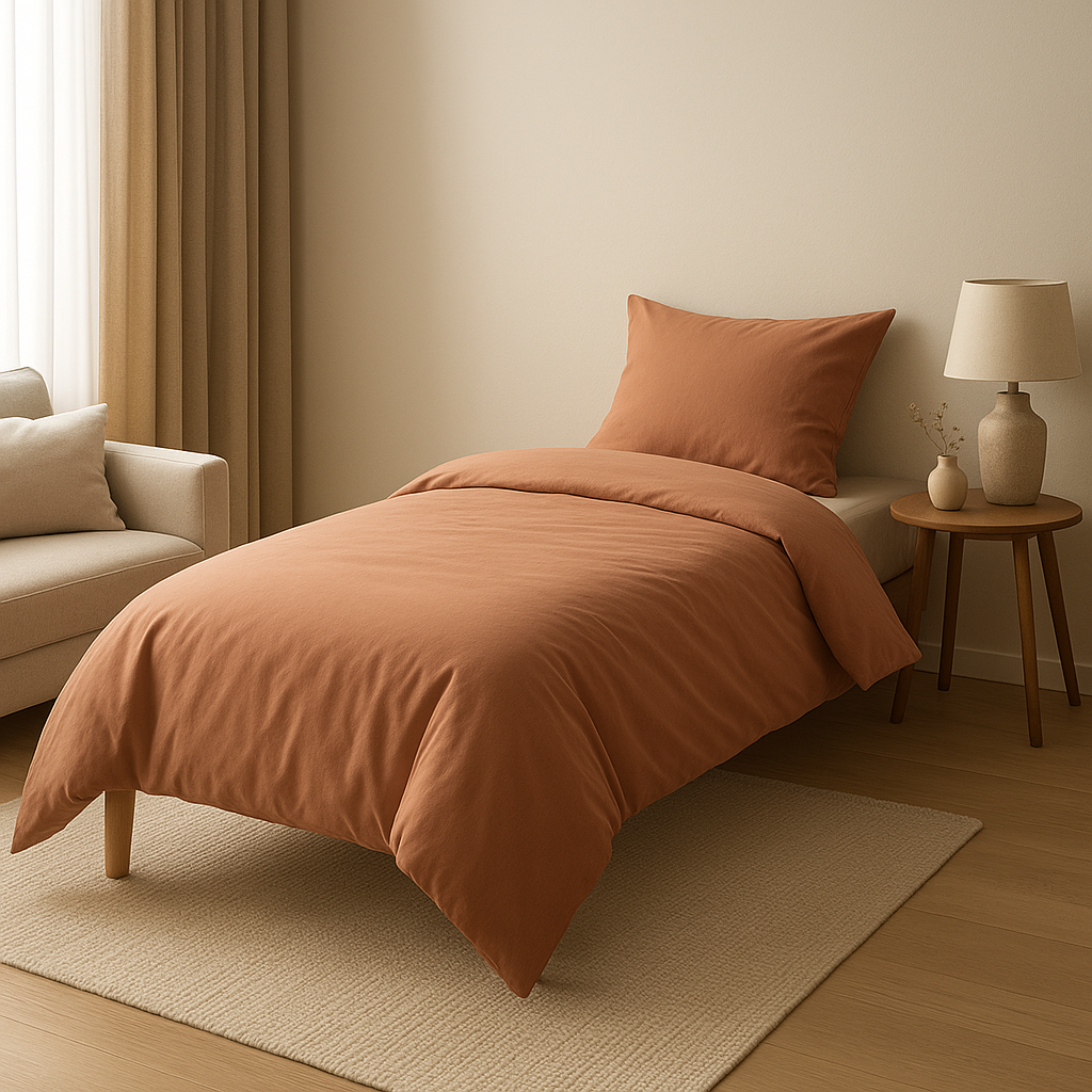 Housse de couette une personne en lin, design épuré pour une chambre zen et naturelle.