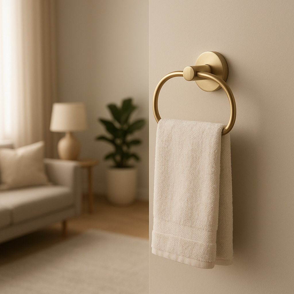 Accroche serviette mural en bois design pour salle de bain, rangement pratique et élégant.