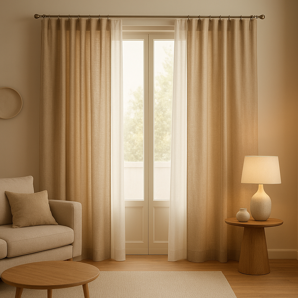 Double rideau en lin naturel pour une décoration intérieure élégante et lumineuse