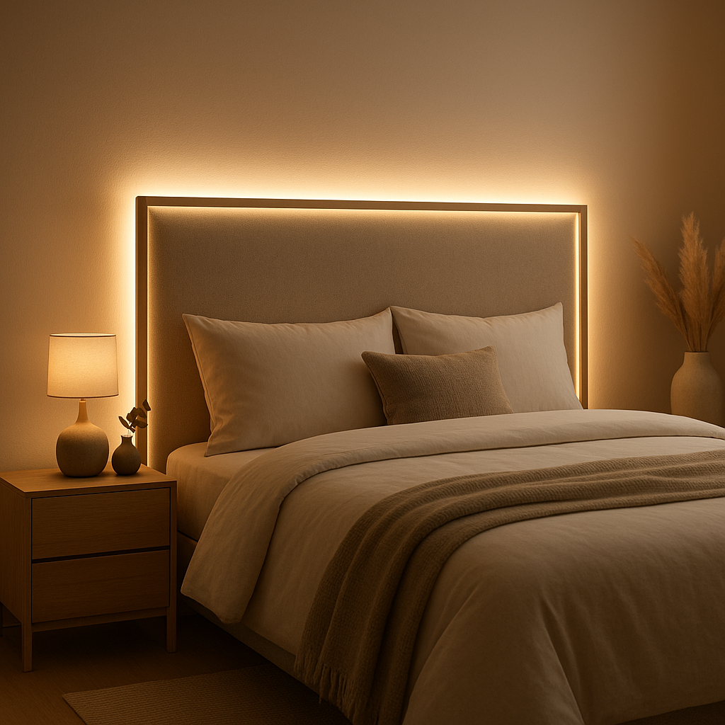 Tête de lit LED design avec éclairage intégré pour une ambiance chaleureuse et moderne