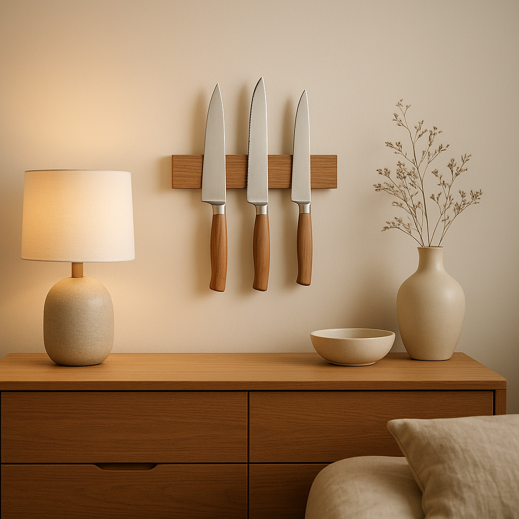 Porte-couteau aimanté mural en bois pour ranger vos couteaux de cuisine