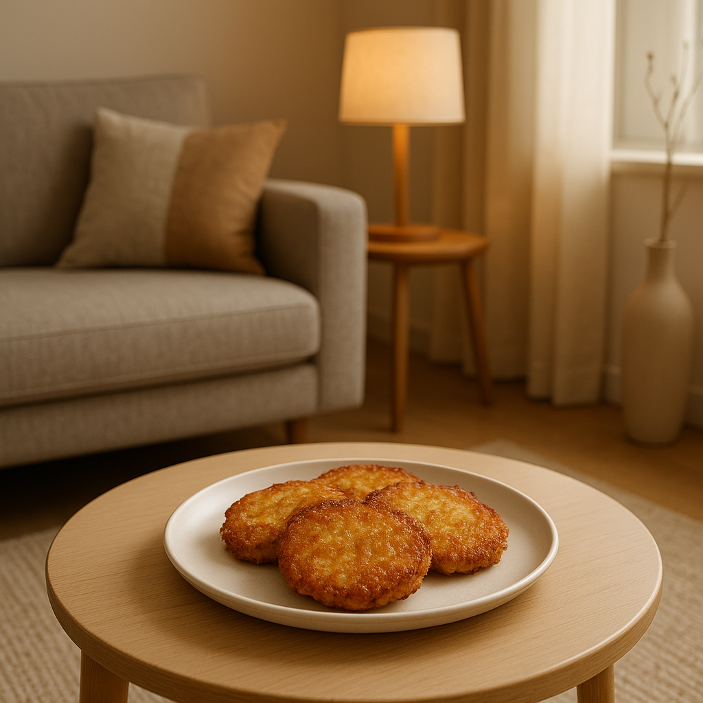 Pommes de terre paillasson cuites à la poêle, dorées et croustillantes, servies dans une assiette.