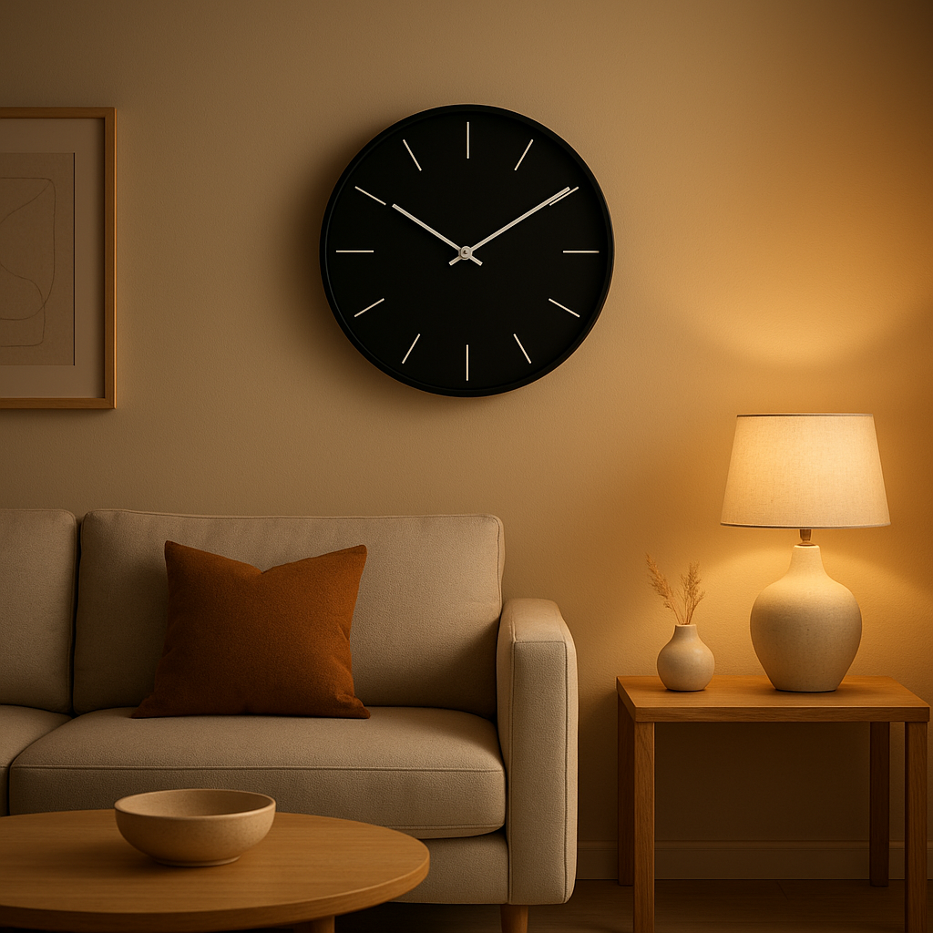 Horloge murale noire design pour décorer votre intérieur avec élégance et modernité.