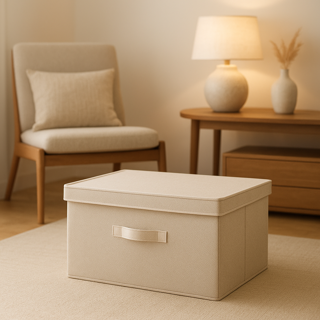 Boîte de rangement pour dressing en tissu avec couvercle, idéale pour optimiser l'organisation de vos affaires.