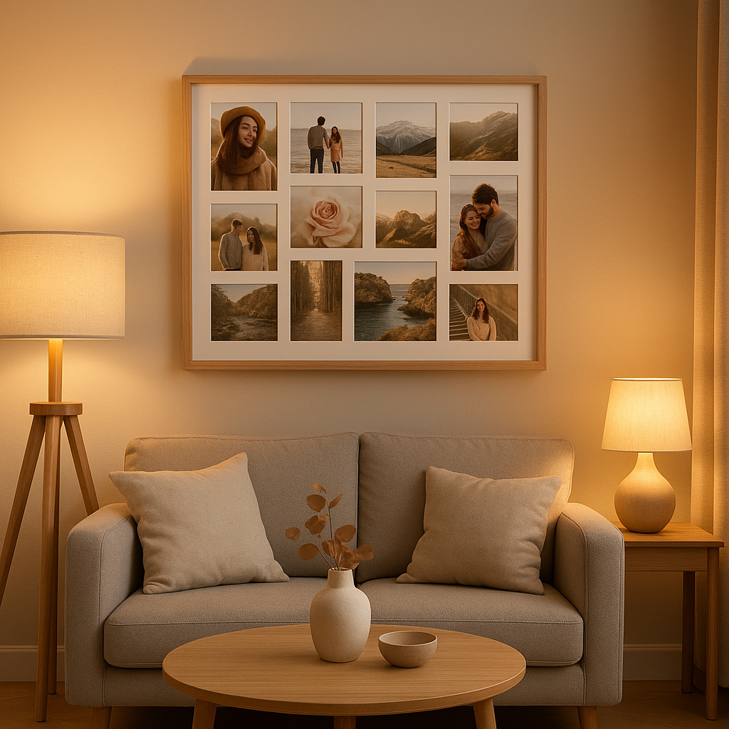 Tableau pêle-mêle photo personnalisable pour afficher vos souvenirs en décoration murale
