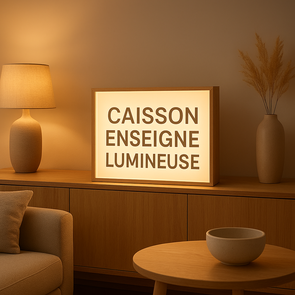 Caisson enseigne lumineuse LED personnalisable pour vitrine et commerce intérieur