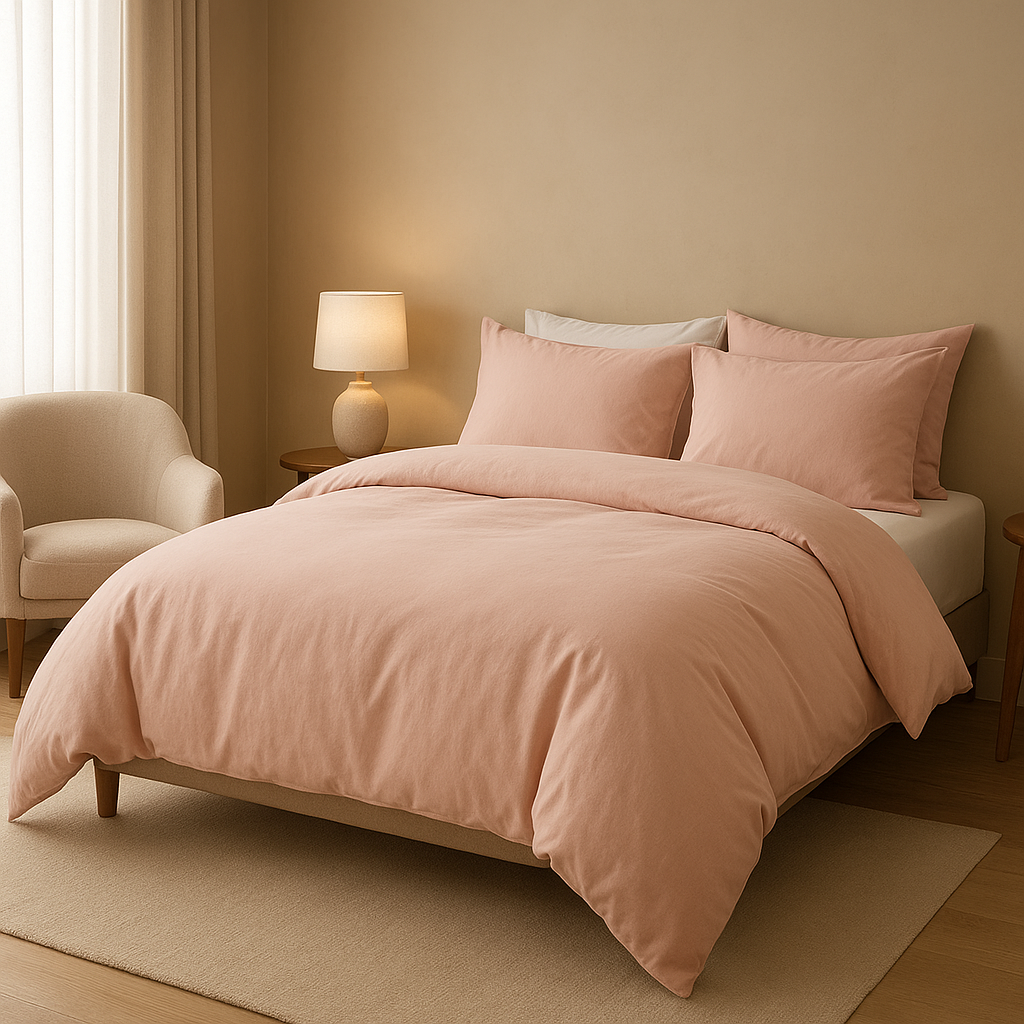 Parure de lit rose en coton percale avec motif floral élégant pour une chambre raffinée
