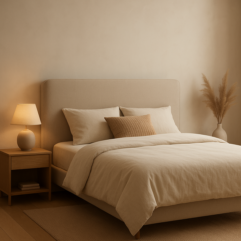 Tête de lit 140 cm à poser au sol, design épuré en tissu pour une déco chambre moderne et cosy.