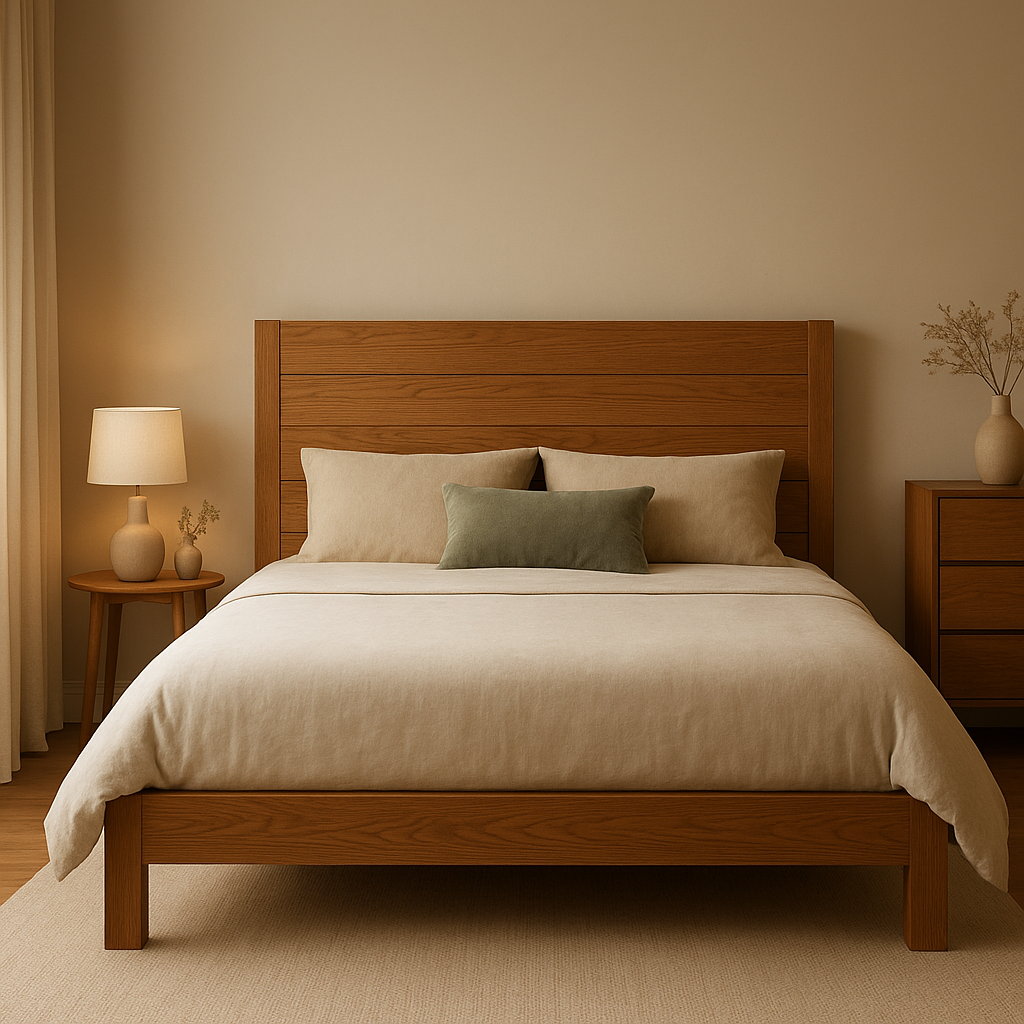 Tête de lit en bois massif design, apportant chaleur et élégance à votre chambre à coucher.
