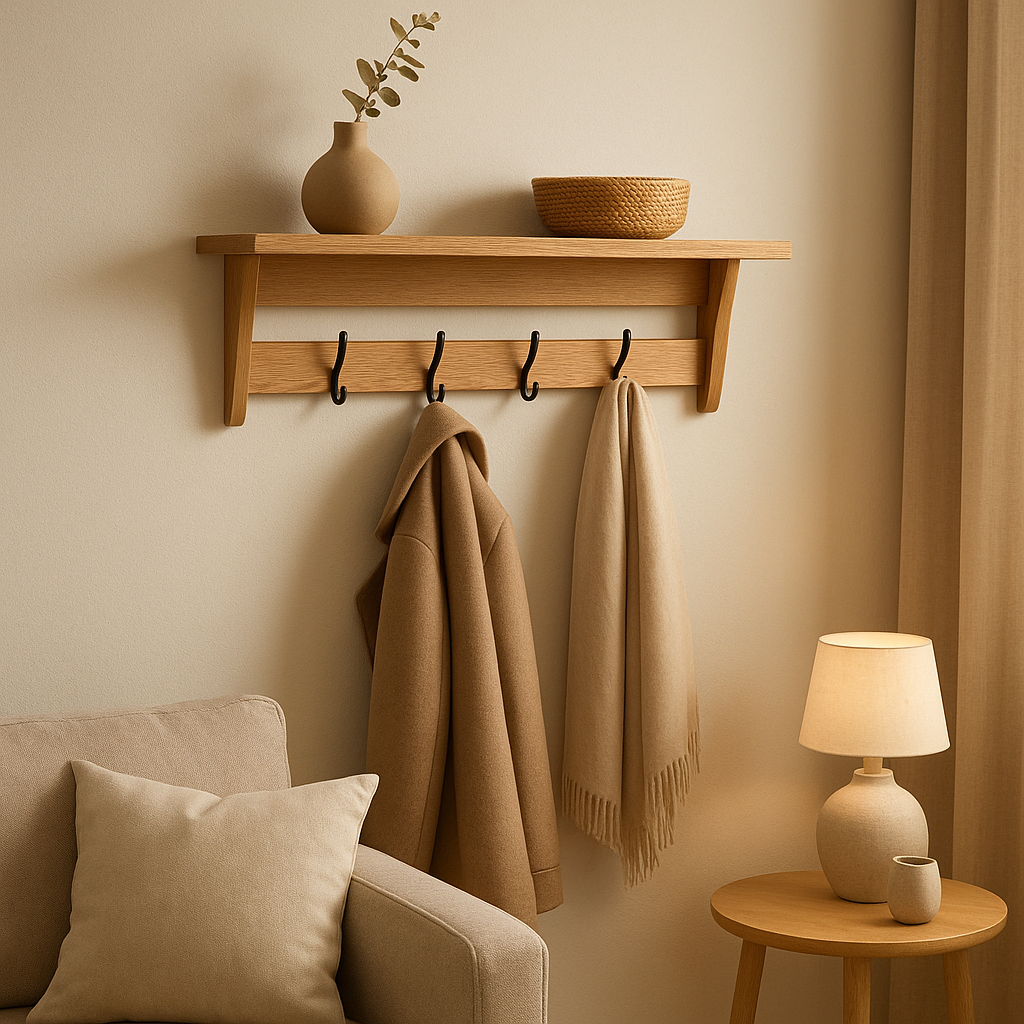 Étagère porte-manteau mural design pour optimiser l'entrée et ranger manteaux