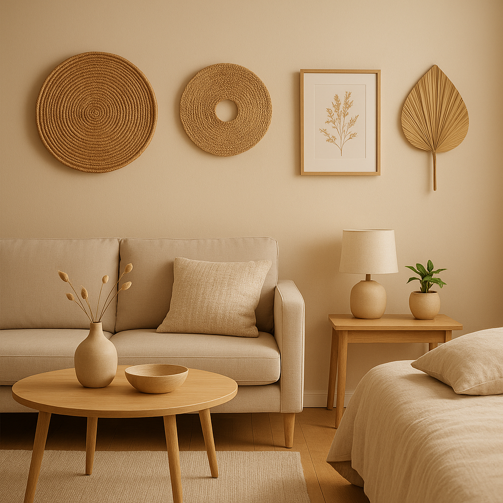 Décoration murale naturelle en bois flotté et métal pour un intérieur apaisant