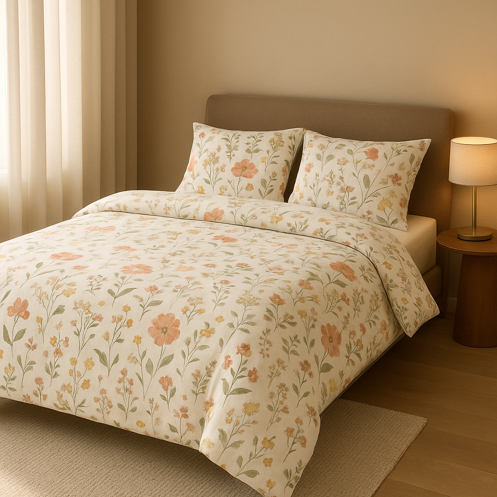 Parure de lit fleuri en coton avec motif floral élégant pour une chambre raffinée