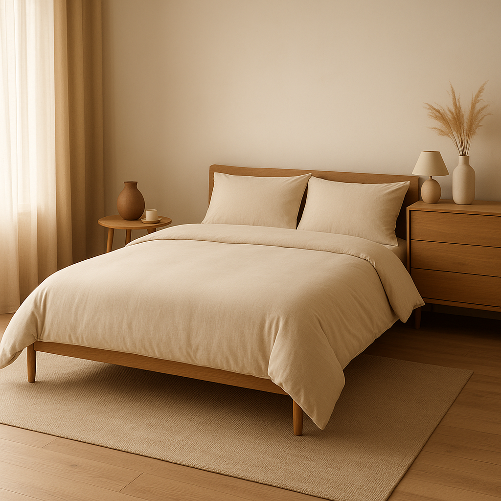 Parure de lit 140 x 190 en lin ou coton, design épuré pour une chambre zen et naturelle.