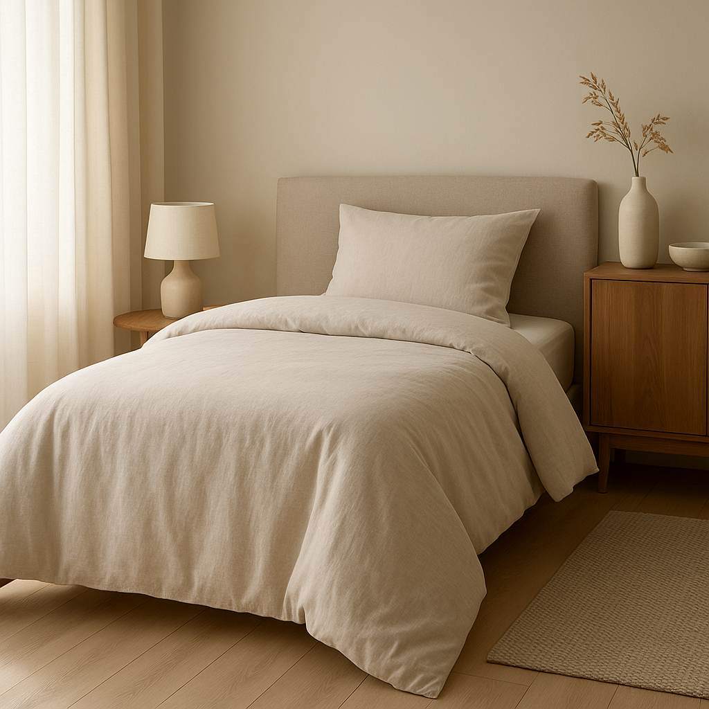 Parure de lit 90x190 en coton percale, motif élégant pour chambre d'adulte ou d'enfant.