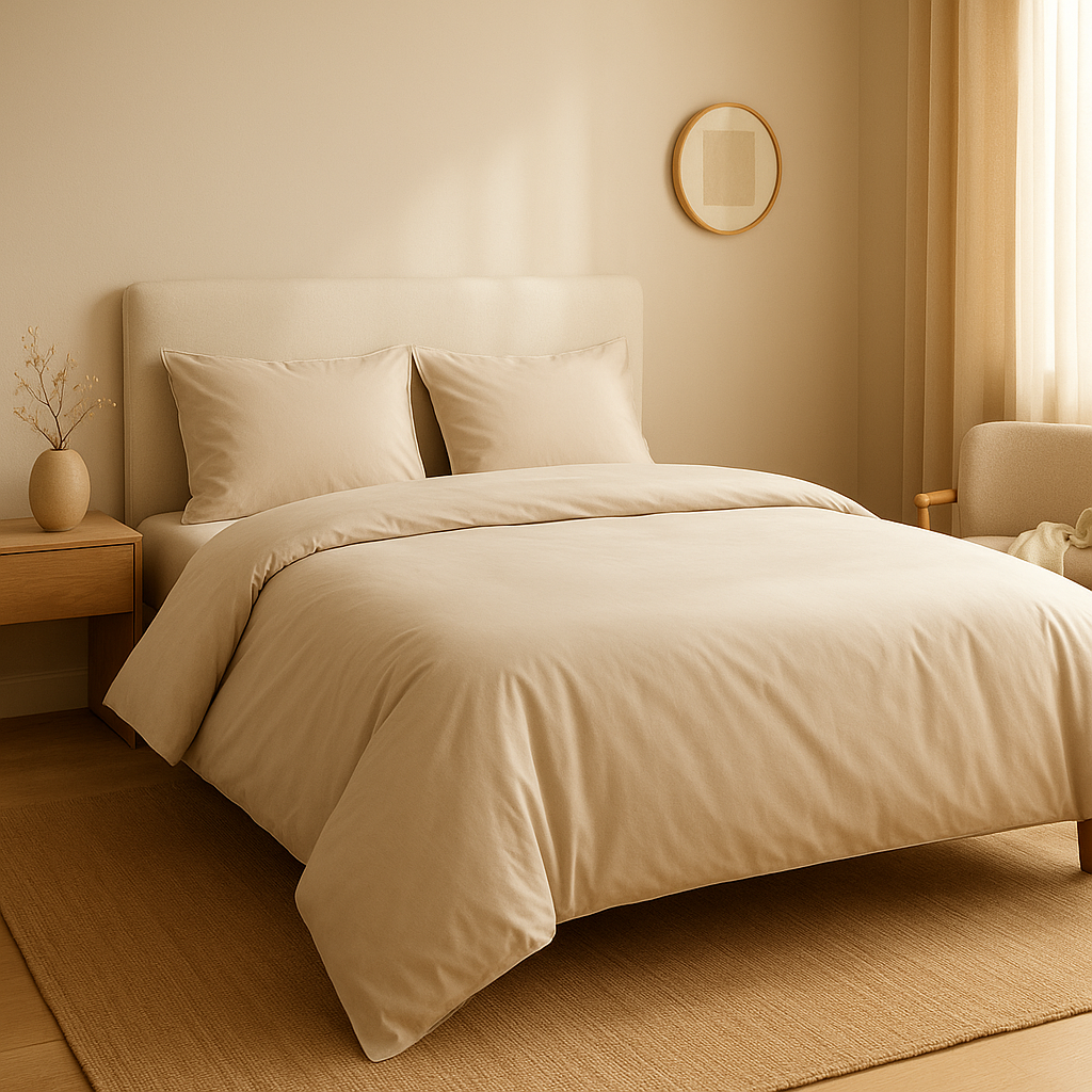 Housse de couette en coton percale, douce et respirante pour une nuit de sommeil paisible.