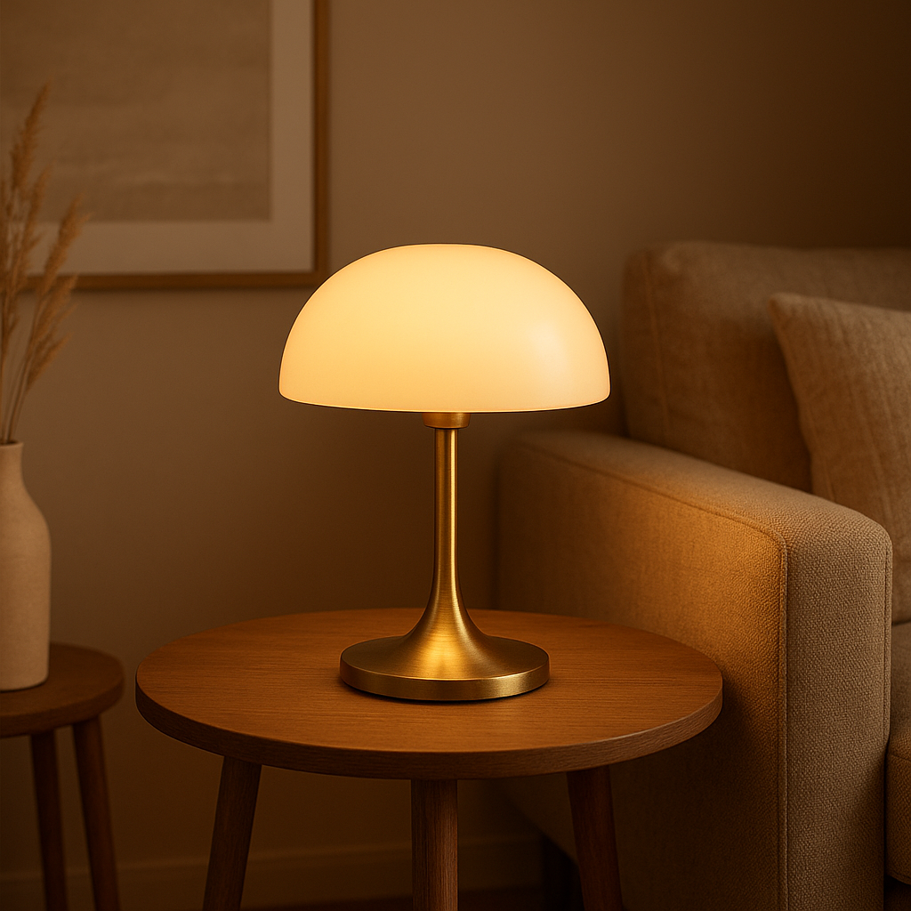 Lampe champignon vintage en céramique blanche, éclairage d'ambiance rétro pour salon ou chambre.