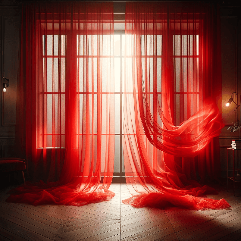 Un voilage rouge, léger et transparent, apportant une touche chaleureuse et lumineuse à votre intérieur.