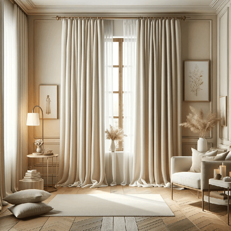 Un rideau blanc cassé, sobre et élégant, apportant une touche de lumière douce et de raffinement à votre intérieur.