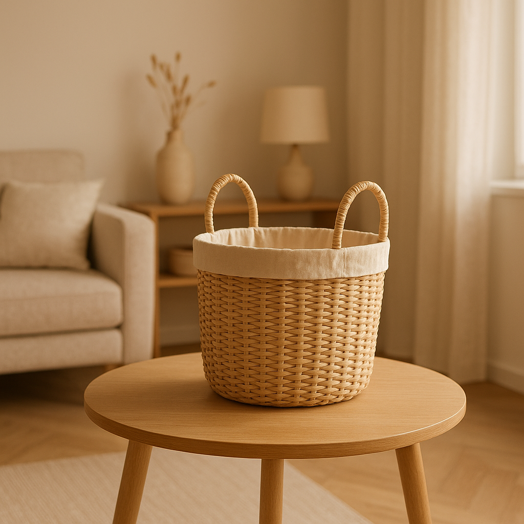 Panier de rangement bebe en osier naturel pour chambre d'enfant