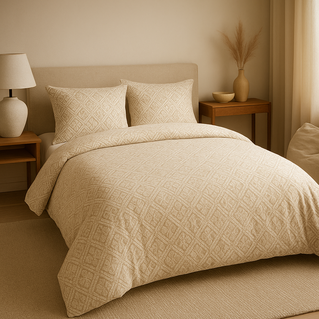 Housse de couette Bouchara en coton percale, motif ethnique et design bohème pour chambre