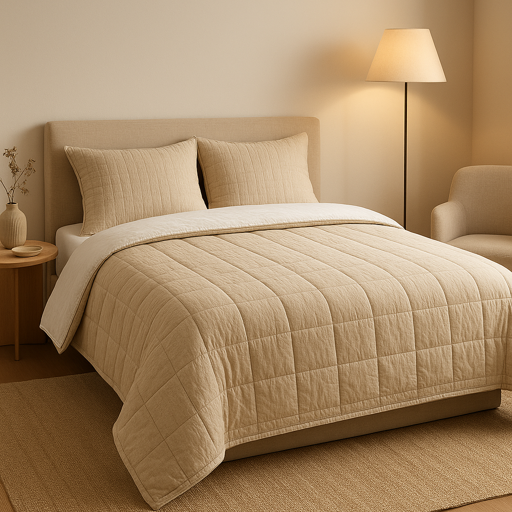 Édredon lit douillet et élégant pour une chambre à coucher confortable et chaleureuse