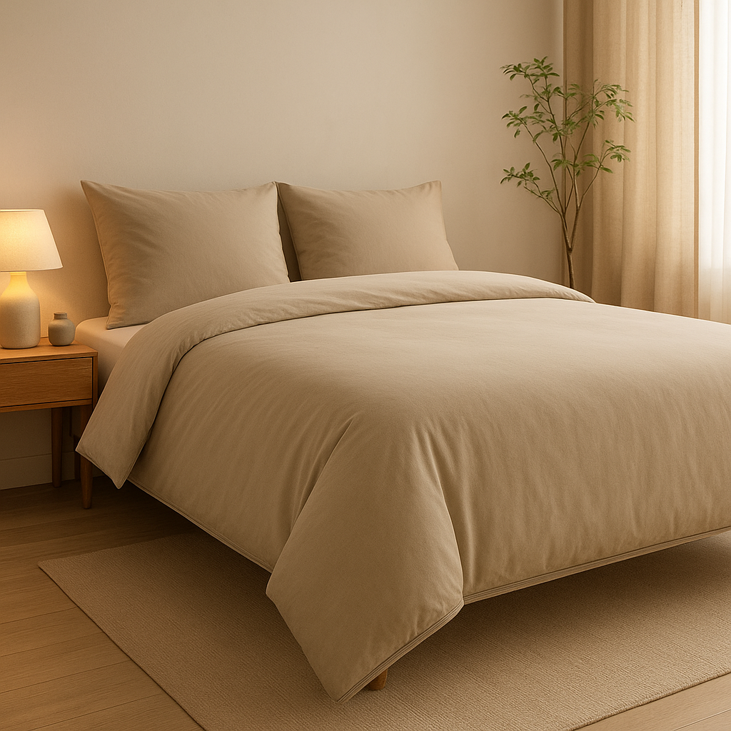 Housse de couette zippée sur les côtés en lin, pour un lit fait avec élégance et simplicité.