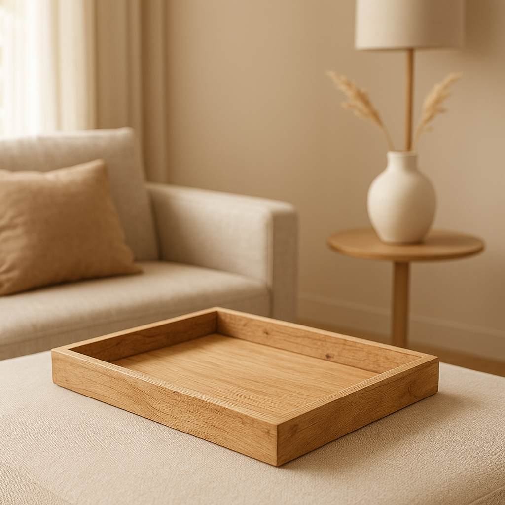 Plateau en bois brut naturel pour une déco d'intérieur épurée et chaleureuse