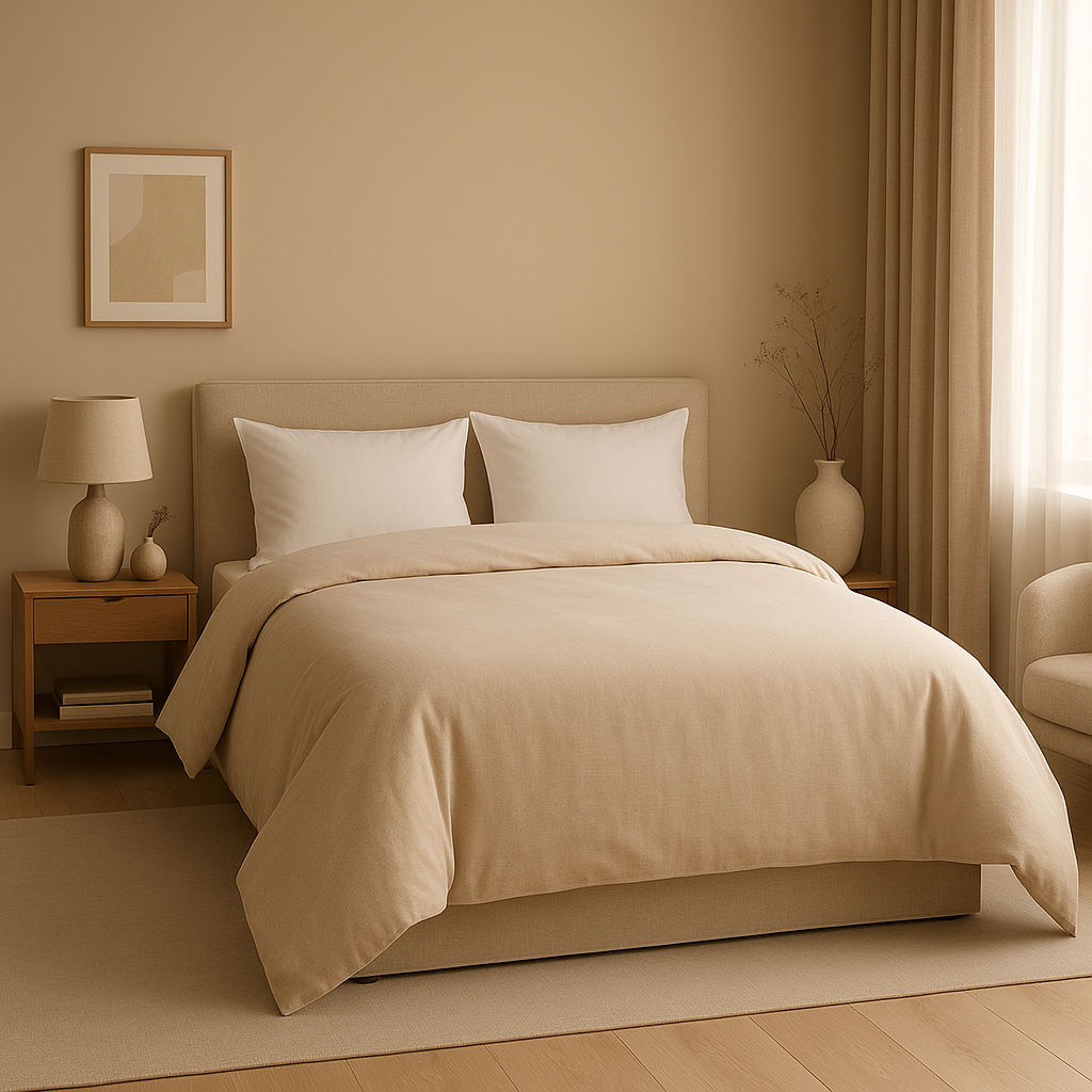 Housse de couette avec rabat au pied pour un lit bien fait, en lin ou coton.