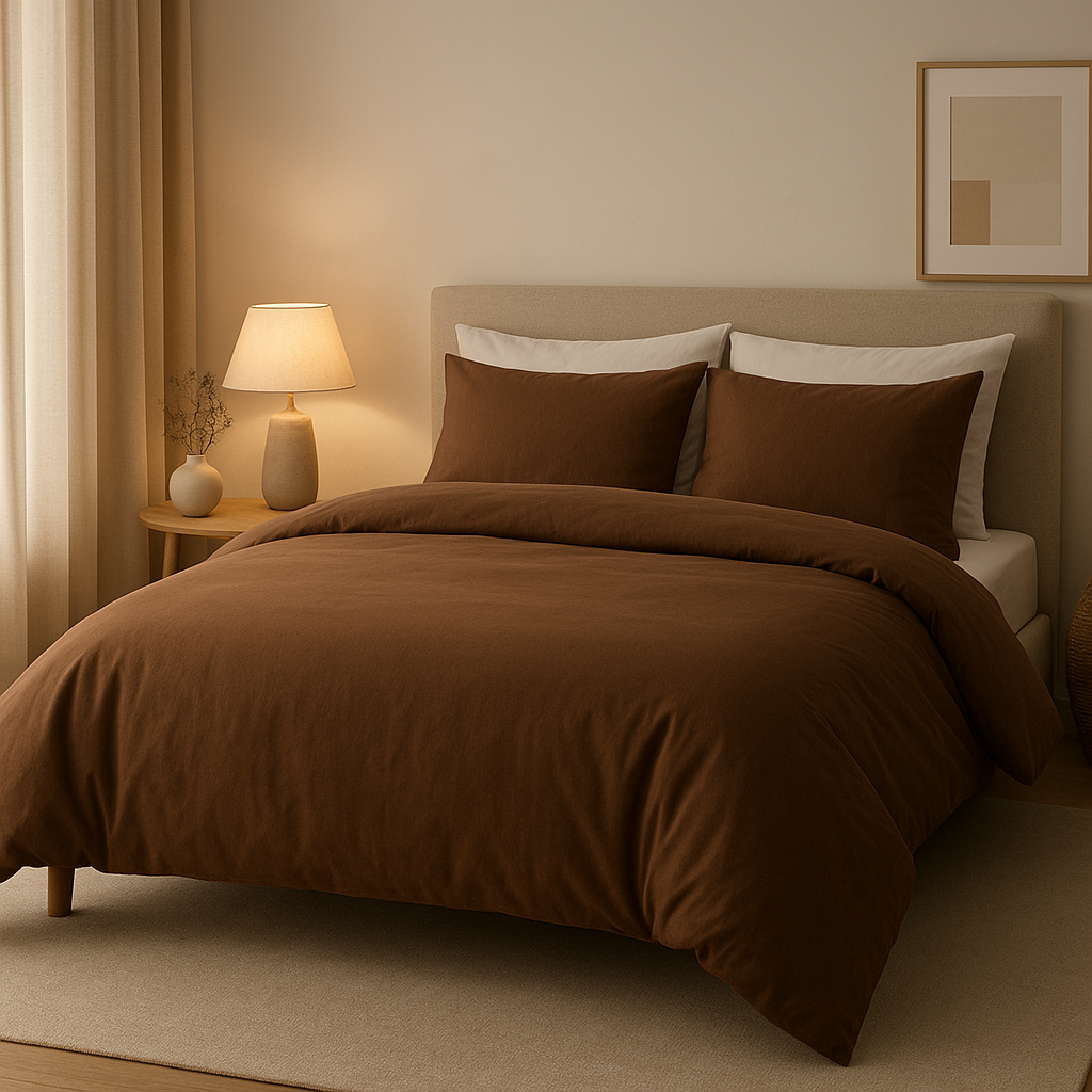 Housse de couette marron en lin, ambiance naturelle et chaleureuse pour votre chambre
