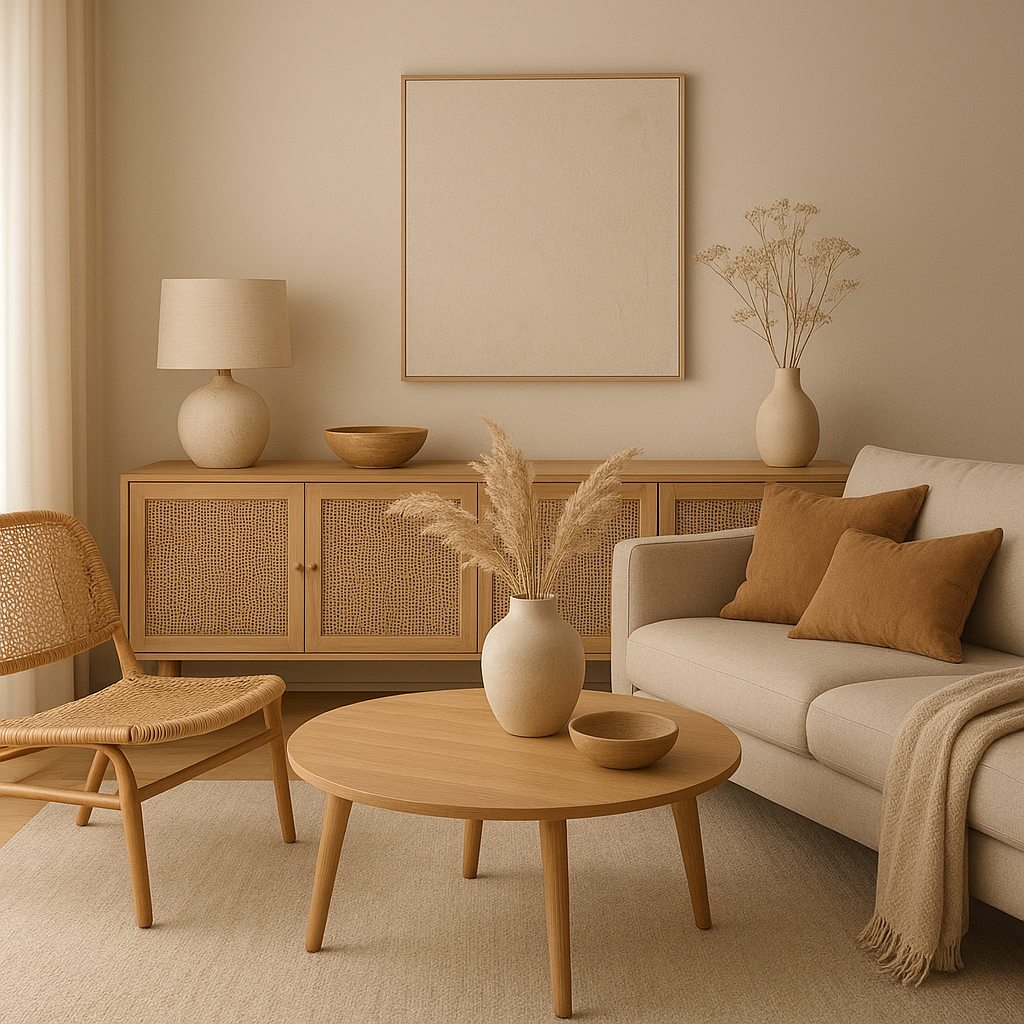 Décoration chambre naturelle avec des matériaux bruts et une palette de couleurs terre