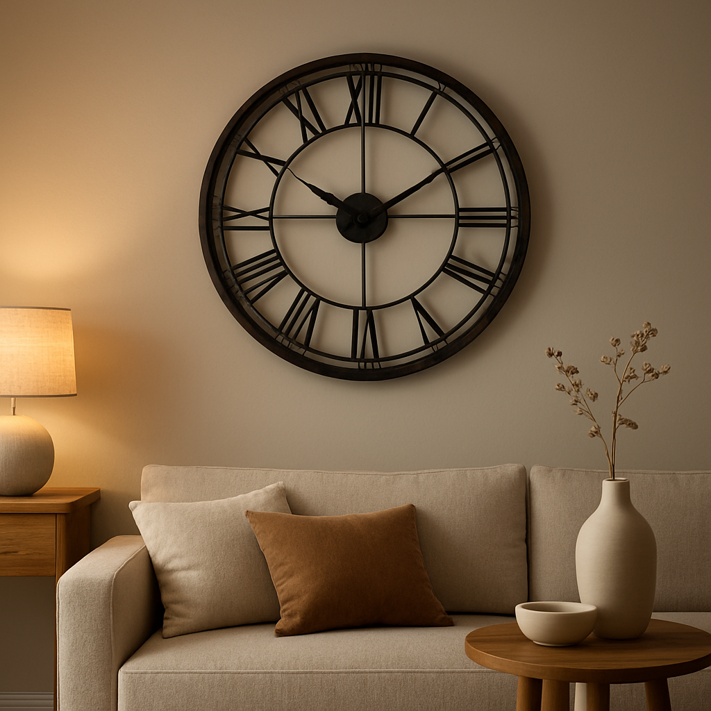 Horloge murale indus en métal vieilli, design industriel pour décoration d'intérieur moderne