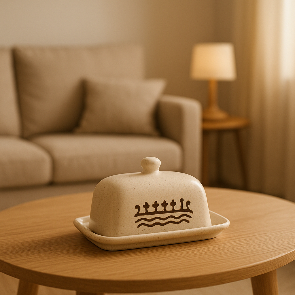 Beurrier breton en céramique artisanale pour conserver le beurre à température ambiante.