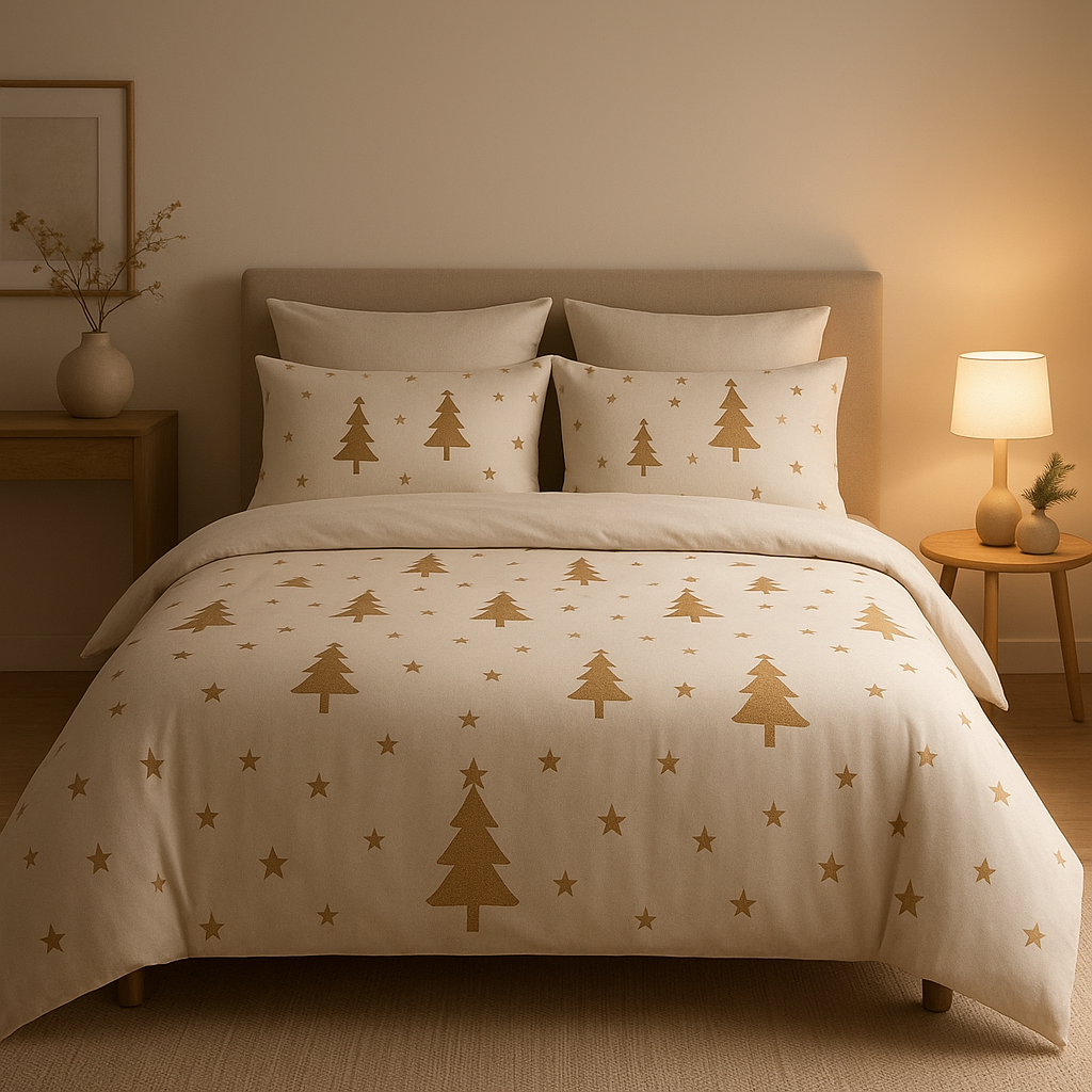 Parure de lit de Noël rouge et verte avec motifs festifs pour décorer votre chambre