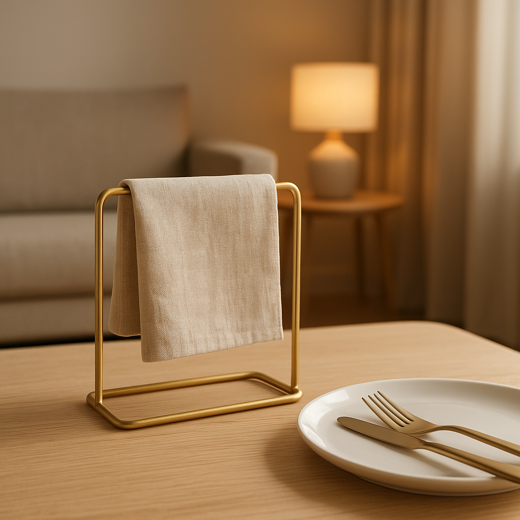 Porte-serviette de table design en métal pour une salle à manger élégante et fonctionnelle.