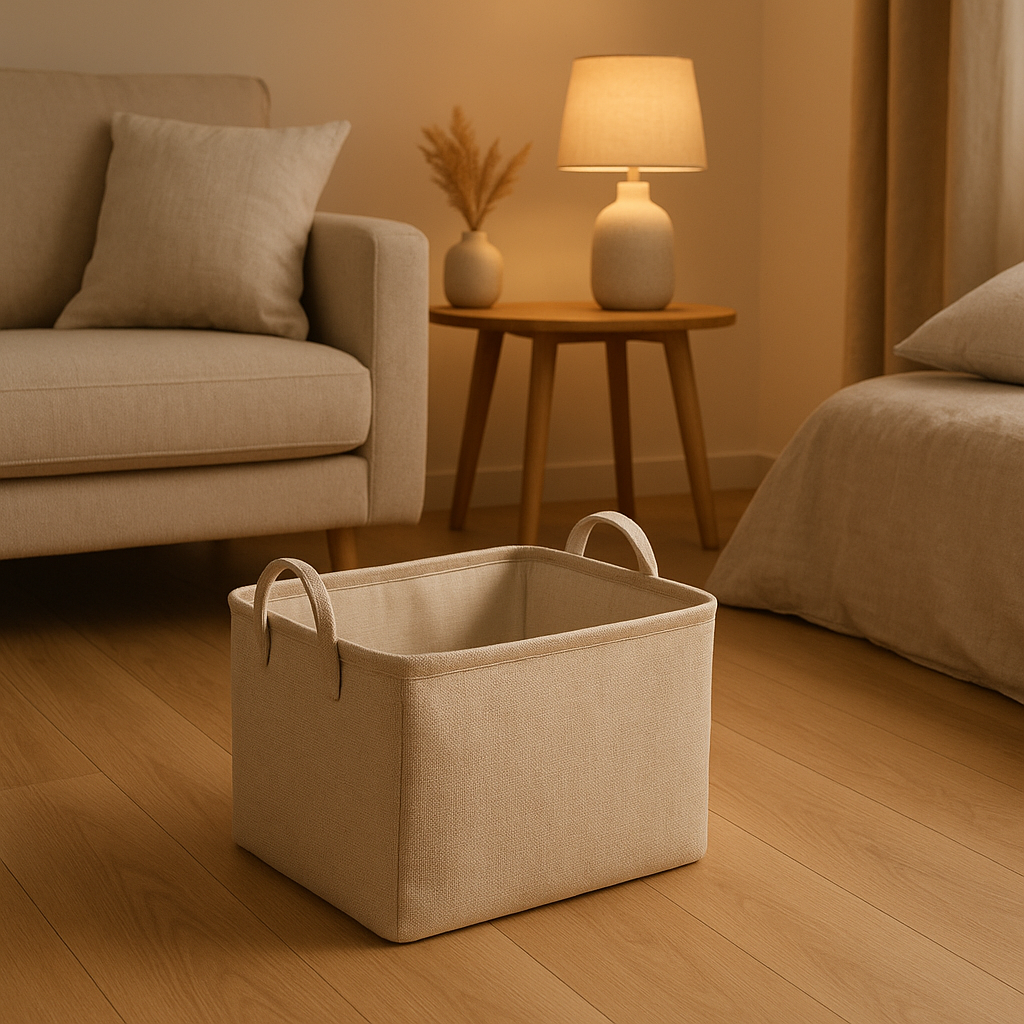 Panier de rangement en tissu pour organiser vos affaires avec style et fonctionnalité.