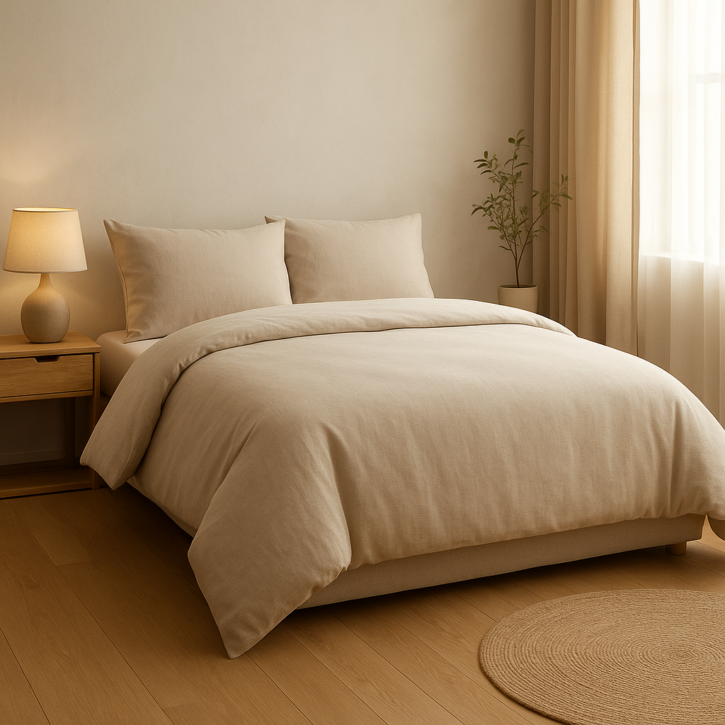 Housse de couette 140x190 cm en lin naturel, pour un lit double élégant et confortable.