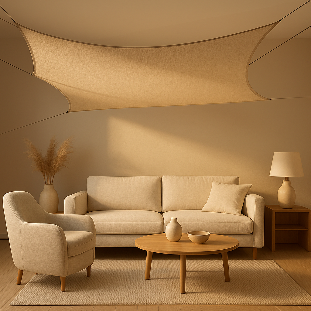 Voile d'ombrage professionnel tendue pour protéger une terrasse des rayons du soleil