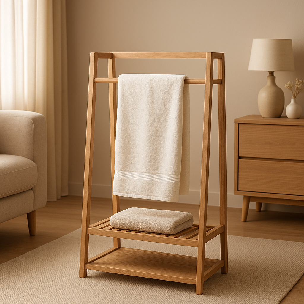 Meuble de salle de bain avec rangement serviettes, design moderne pour une organisation élégante.
