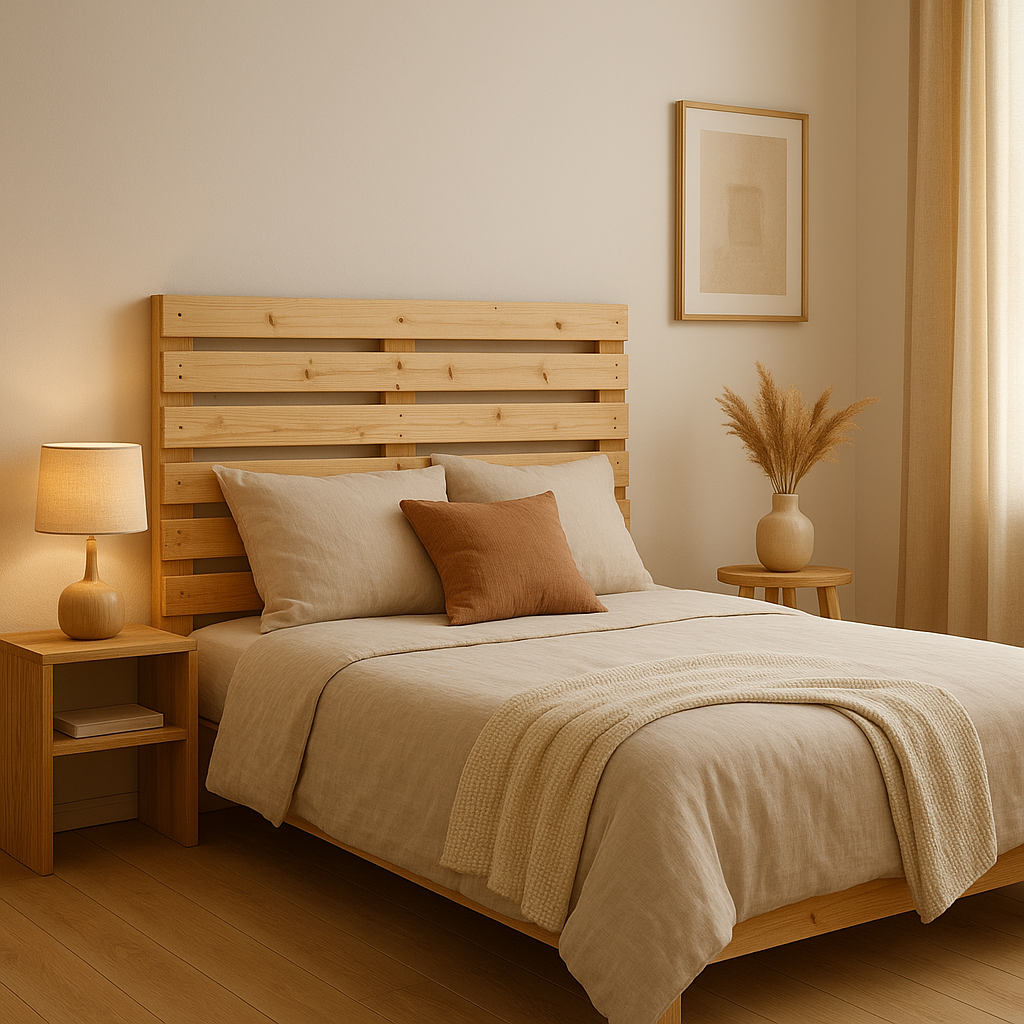 Tête de lit en palettes de bois recyclé, design rustique et industriel pour chambre