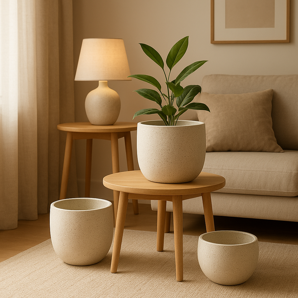 Cache pot intérieur design pour plantes, idéal pour décorer et harmoniser votre espace de vie.