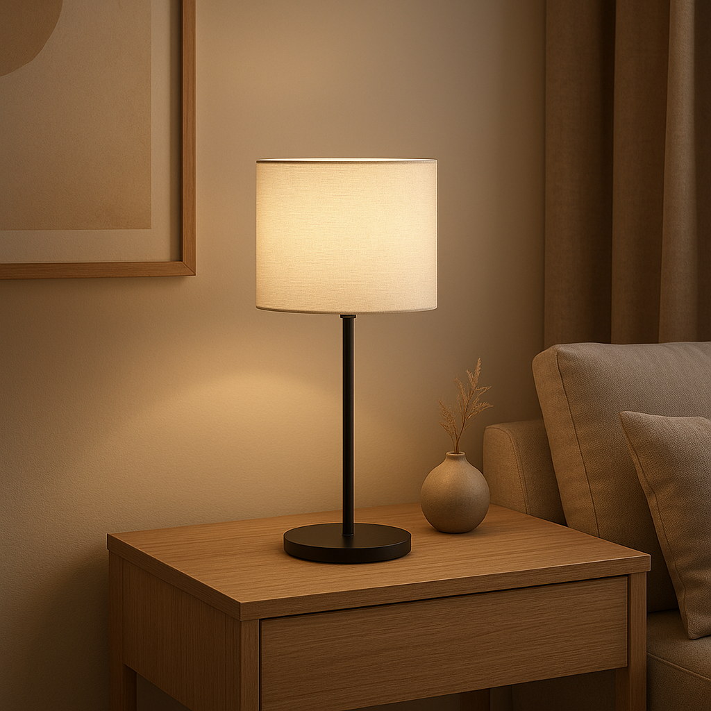 Lampe de chevet moderne design, éclairage doux pour une ambiance chaleureuse dans votre chambre.