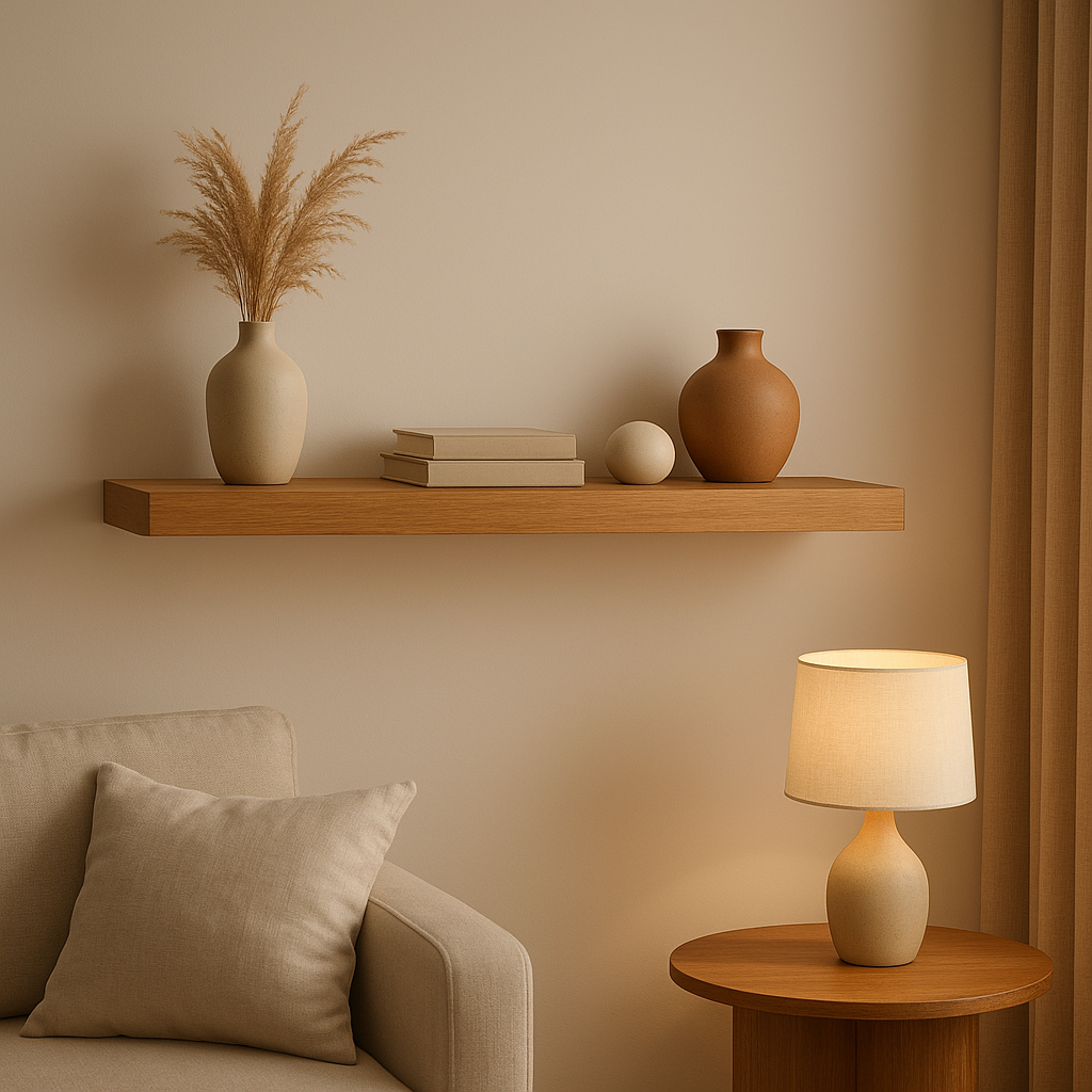 Étagère flottante en bois naturel pour un rangement décoratif et épuré