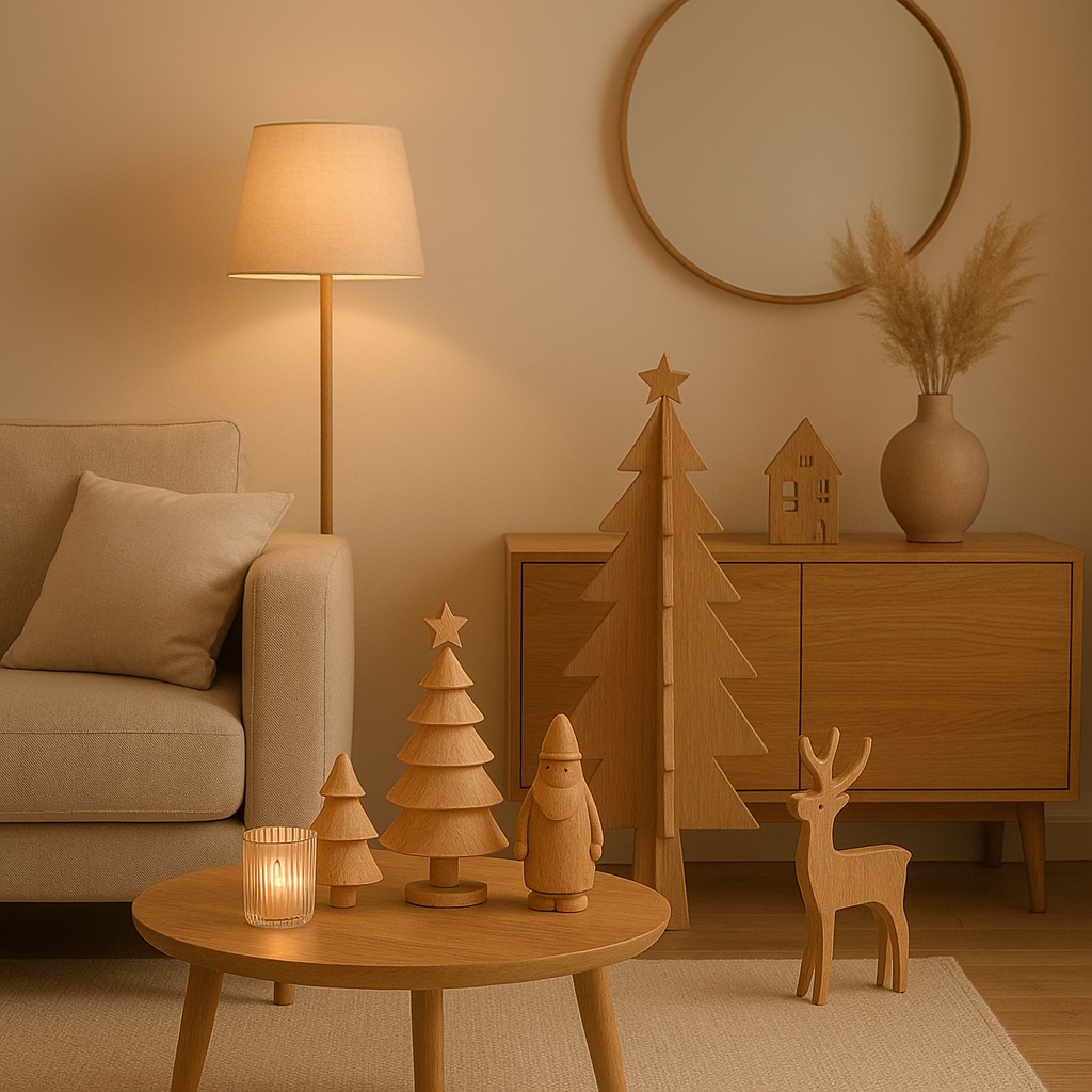 Décoration de Noël en bois naturel pour une décoration intérieure chaleureuse et festive