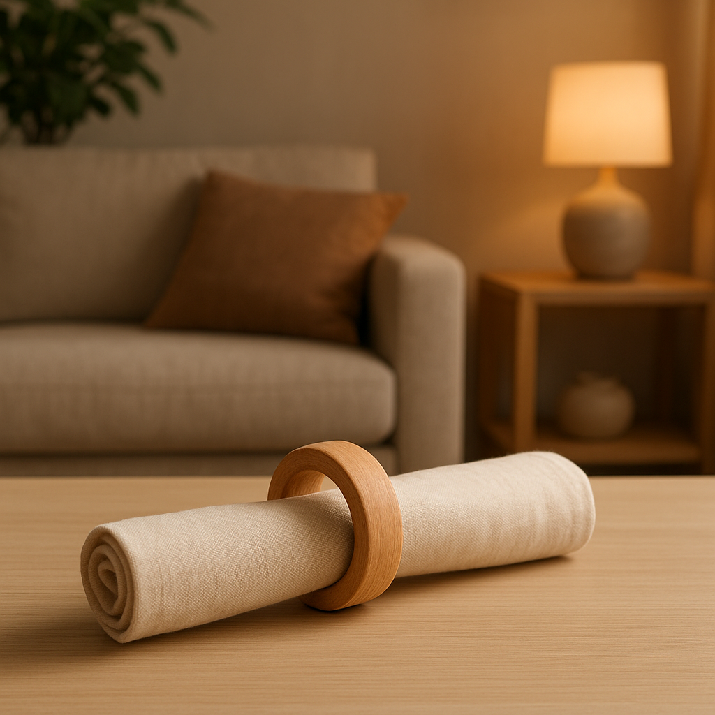 Rond de serviette en bois naturel pour une déco de table élégante et épurée.