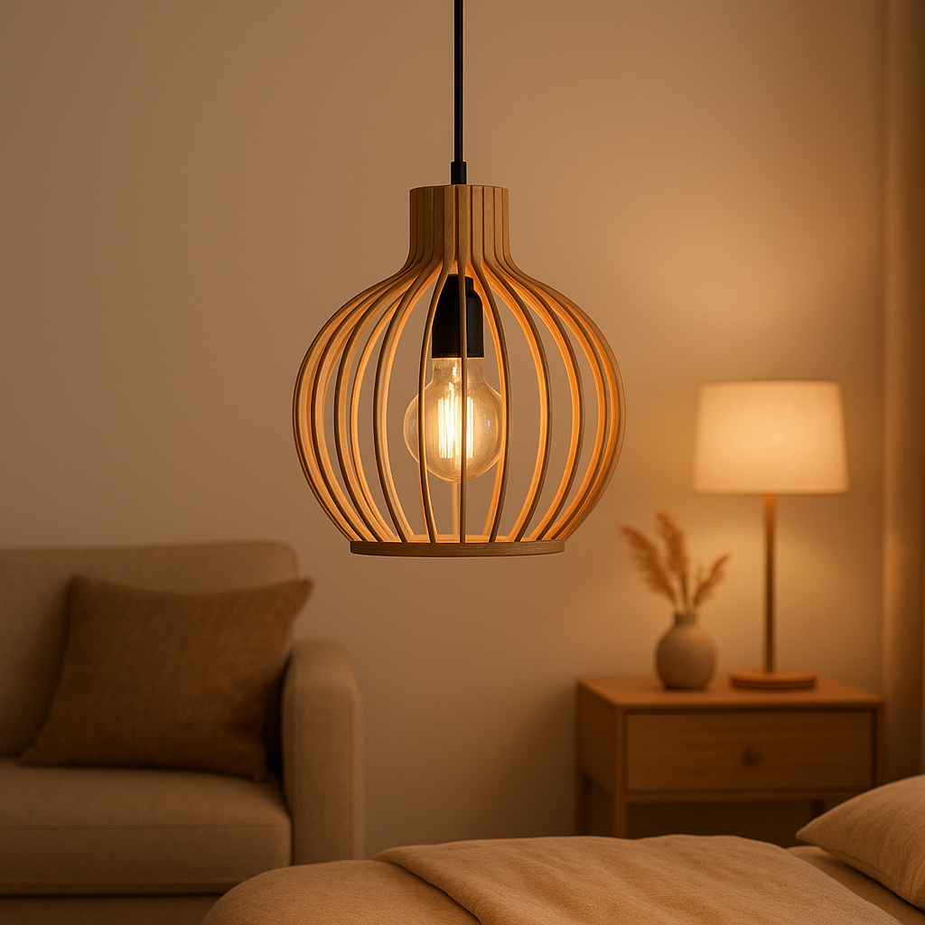 Suspension en bois naturel pour éclairage d'ambiance chaleureux et design