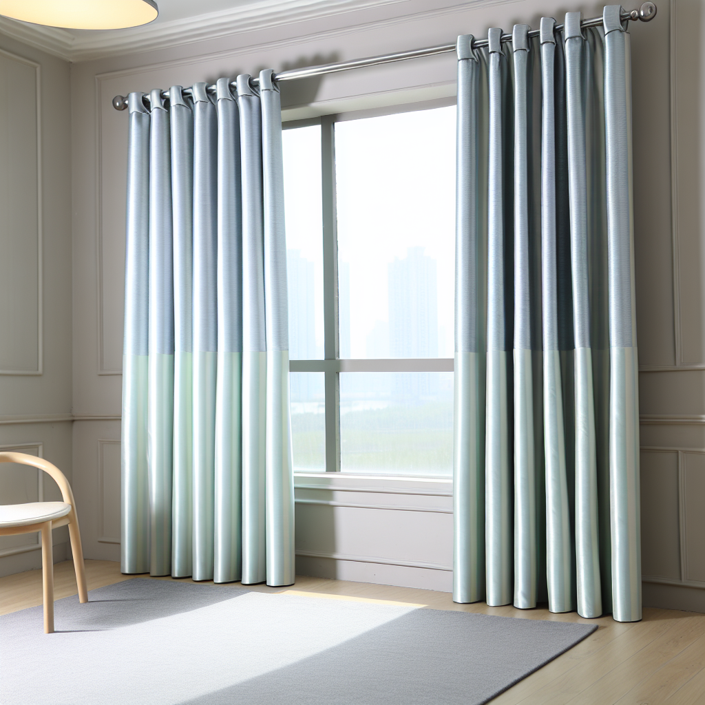 un rideau occultant gris dans une chambre