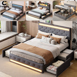 Cadre de lit 160x200cm avec tête de lit LED et rangement en couleur argent