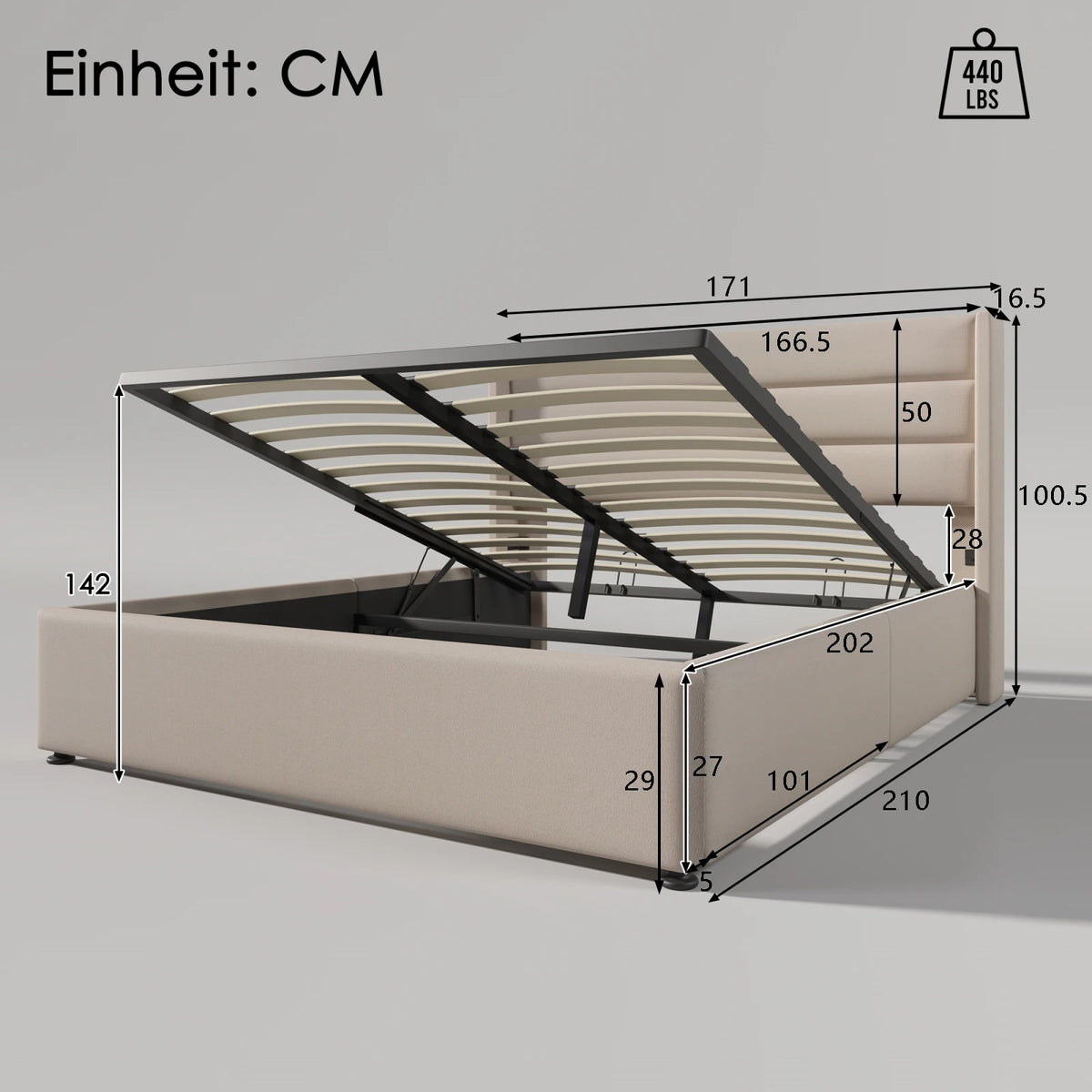 Espace de rangement sous le sommier du lit coffre