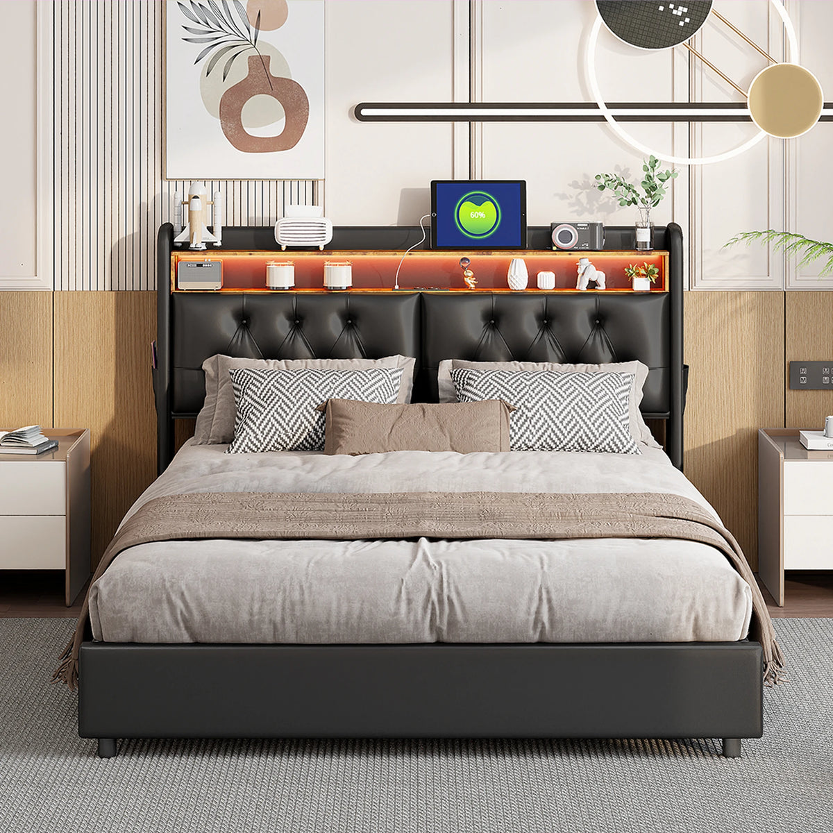 Rangements intégrés sous le lit avec mécanisme pneumatique